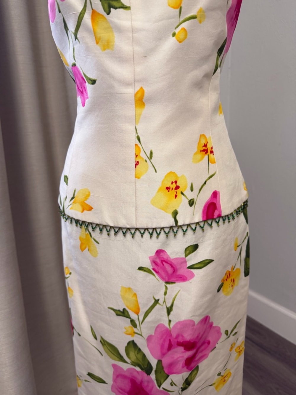 Rickie Freeman for Teri Jon Strapless Floral Dress in White, Pink & Yellow - Picture 8 of 12